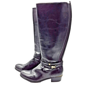 Liz Claiborne Riding Boots Women's Black Townsend Block Heels Size 8 M Zip Sides